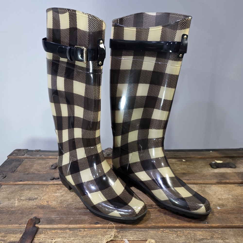 Lauren Ralph Lauren Rossalyn II Plaid Rubber Rain Boots Preppy Equestrian. 10